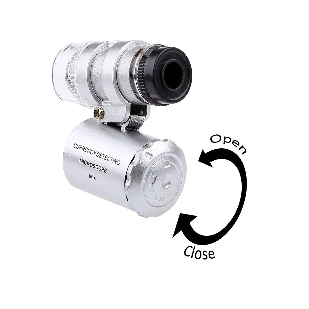 60X Mini Microscope Jeweler Loupe Lens Illuminated Magnifier Glass 3 LED With UV Light Lens Loupe