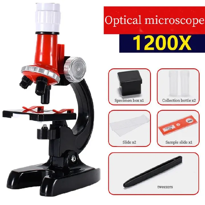 100x-400x-1200x Children Biological Microscope Kit Lab with Slides LED Refined Scientific Instruments Toy Set Birthday Gift