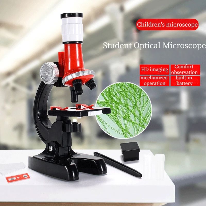 100x-400x-1200x Children Biological Microscope Kit Lab with Slides LED Refined Scientific Instruments Toy Set Birthday Gift