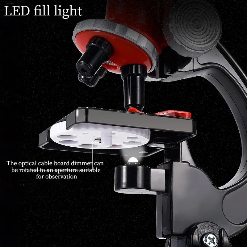 100x-400x-1200x Children Biological Microscope Kit Lab with Slides LED Refined Scientific Instruments Toy Set Birthday Gift