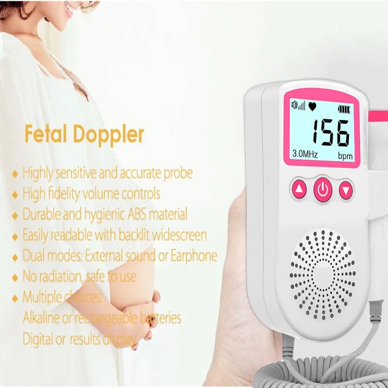 3MHz Ultrasound Baby Heart Rate Detector Pregnant Ultrasonic Baby Heartbeat Monitor Fetal Doppler Monitor For Pregnancy