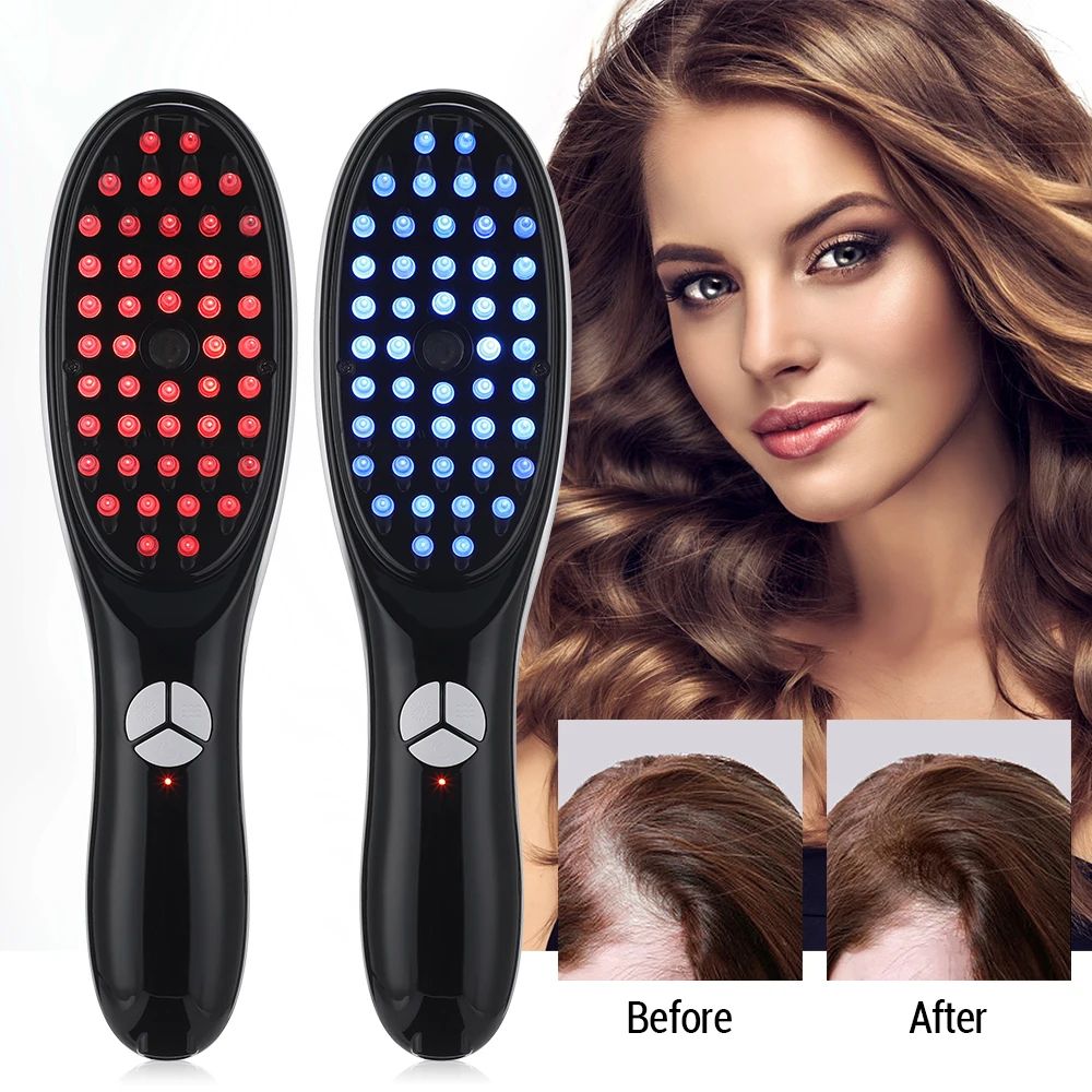 Electric Head Massager Red and Blue Light Scalp Massager for Hair Growth Oil Applicator Relaxation Treatment Hair Massage Comb