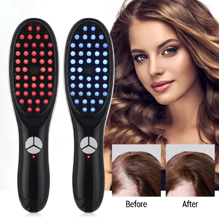 Electric Head Massager Red and Blue Light Scalp Massager for Hair Growth Oil Applicator Relaxation Treatment Hair Massage Comb