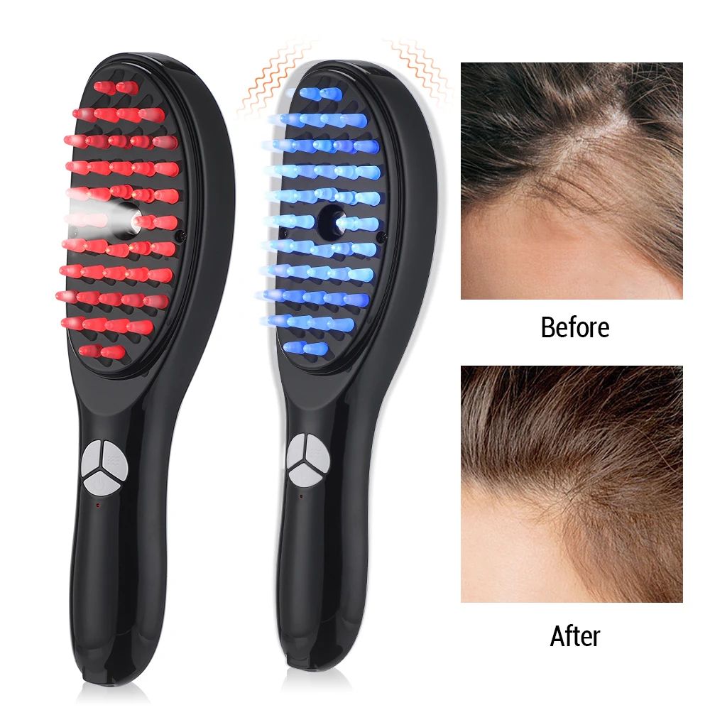 Electric Head Massager Red and Blue Light Scalp Massager for Hair Growth Oil Applicator Relaxation Treatment Hair Massage Comb