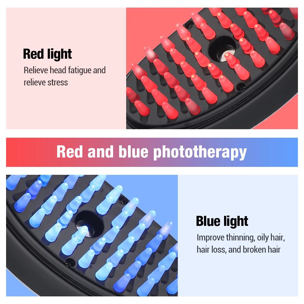 Electric Head Massager Red and Blue Light Scalp Massager for Hair Growth Oil Applicator Relaxation Treatment Hair Massage Comb