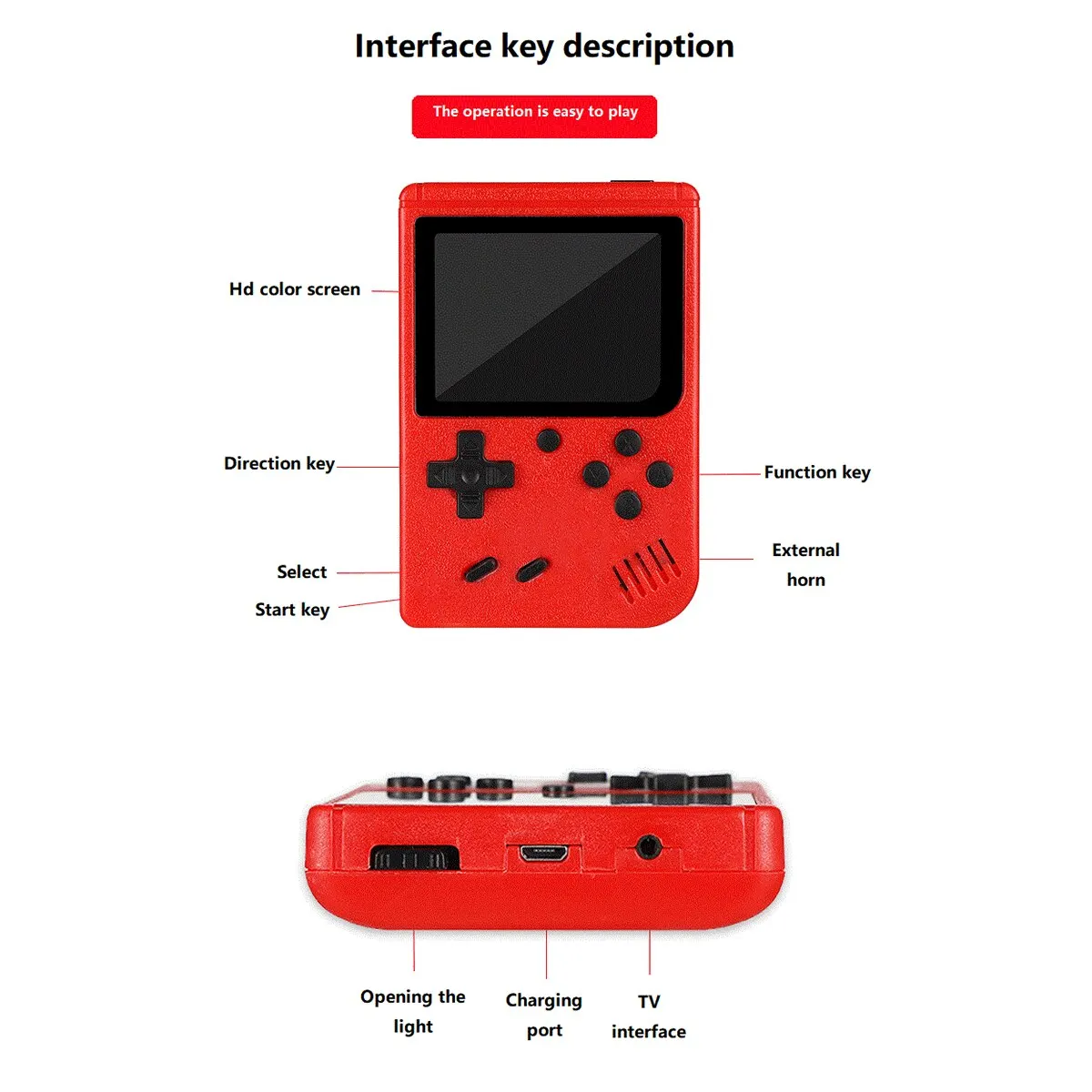 A Red Retro Classic Games Children's Handheld Small Game Console With 400 Game Charging Can Be Connected To The TV Consoles