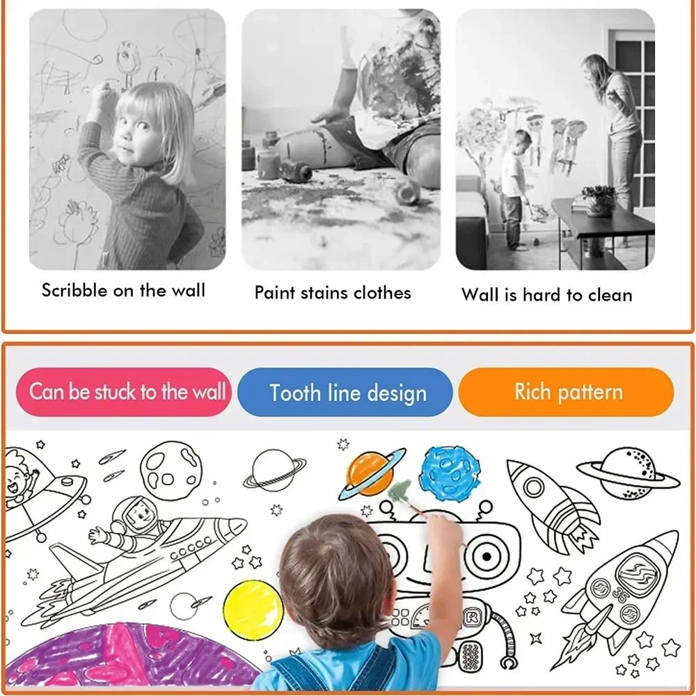 Children Coloring Paper Graffiti Scroll Drawing Roll DIY Sticky Color Filling Paper Early Educational Gift Toys Christmas Set  Drawing Roll Sticky Color Filling Paper Graffiti Scroll Coloring Paper