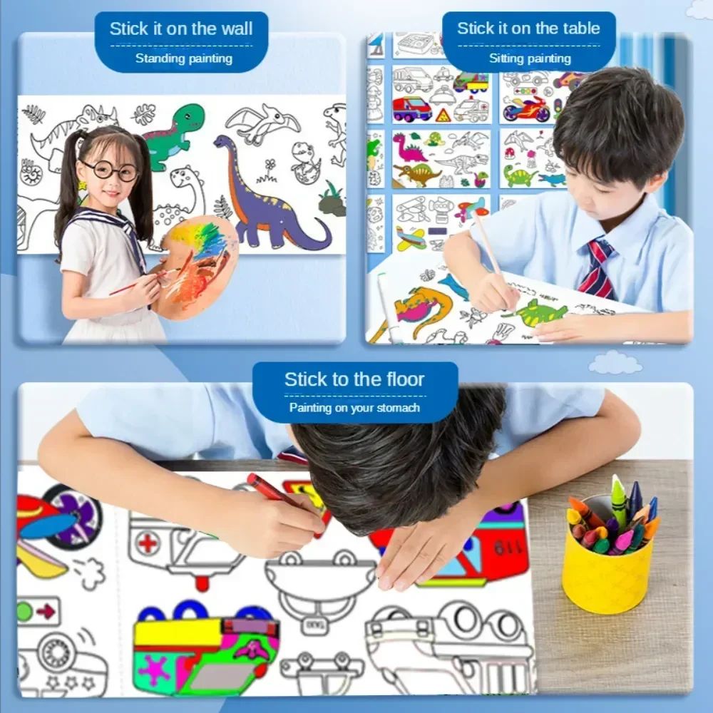 Children Coloring Paper Graffiti Scroll Drawing Roll DIY Sticky Color Filling Paper Early Educational Gift Toys Christmas Set  Drawing Roll Sticky Color Filling Paper Graffiti Scroll Coloring Paper
