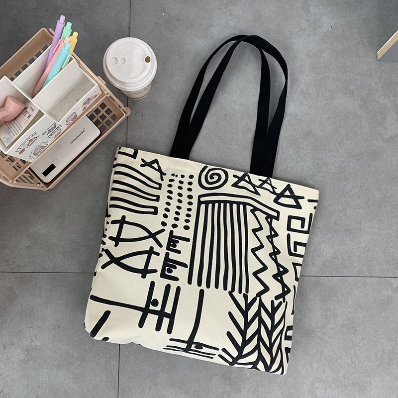 Niche Design Fashion Canvas Bag FBK Delivery Fast  Student Shopping Fresh Zipper Tote Bag Casual Simple Graffiti