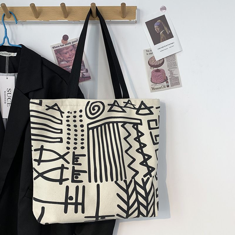 Niche Design Fashion Canvas Bag FBK Delivery Fast  Student Shopping Fresh Zipper Tote Bag Casual Simple Graffiti