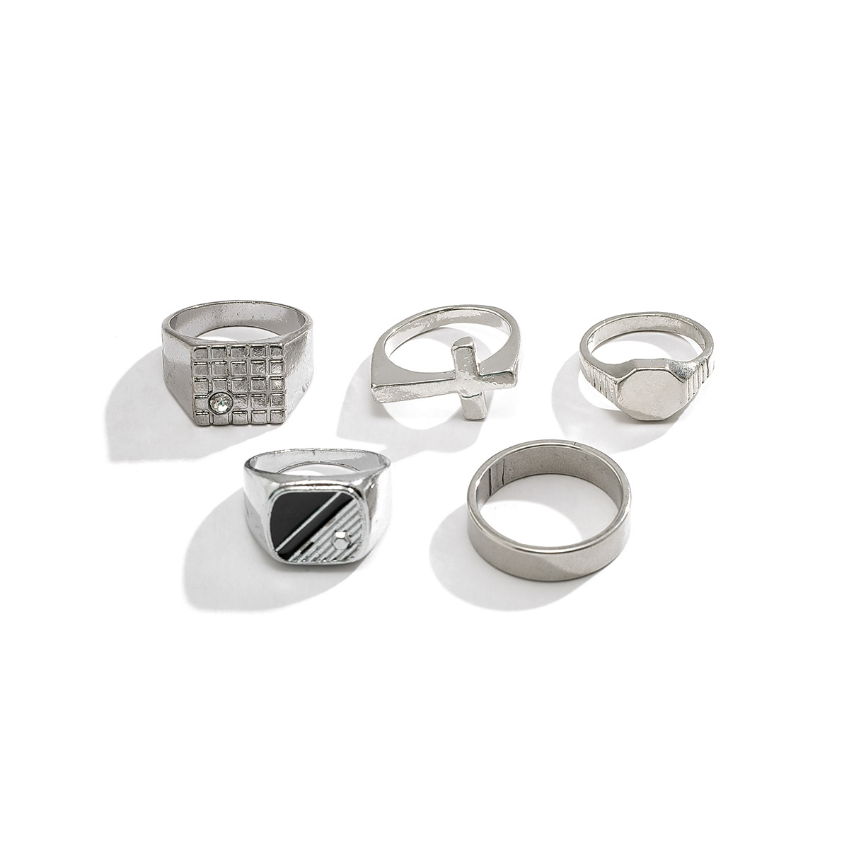 5Pcs/Set Cross border Diamond Set Square Ring from Europe and America, Men's Minority Retro Fashion Personalized Alloy Ring, Index Finger Ring, Men's Handwear