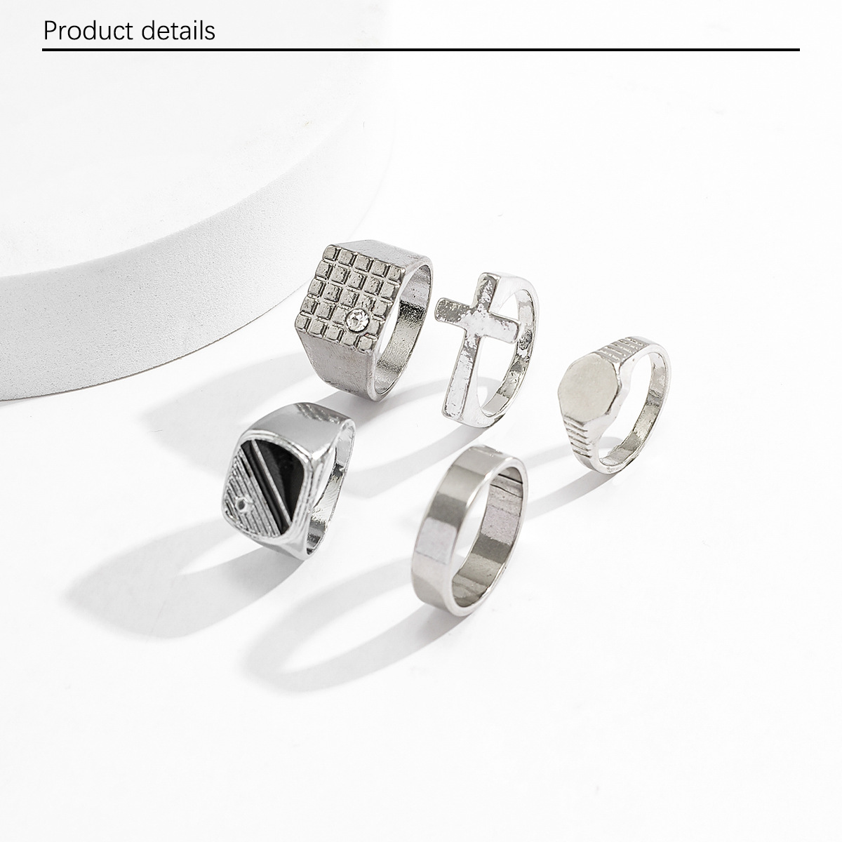 5Pcs/Set Cross border Diamond Set Square Ring from Europe and America, Men's Minority Retro Fashion Personalized Alloy Ring, Index Finger Ring, Men's Handwear