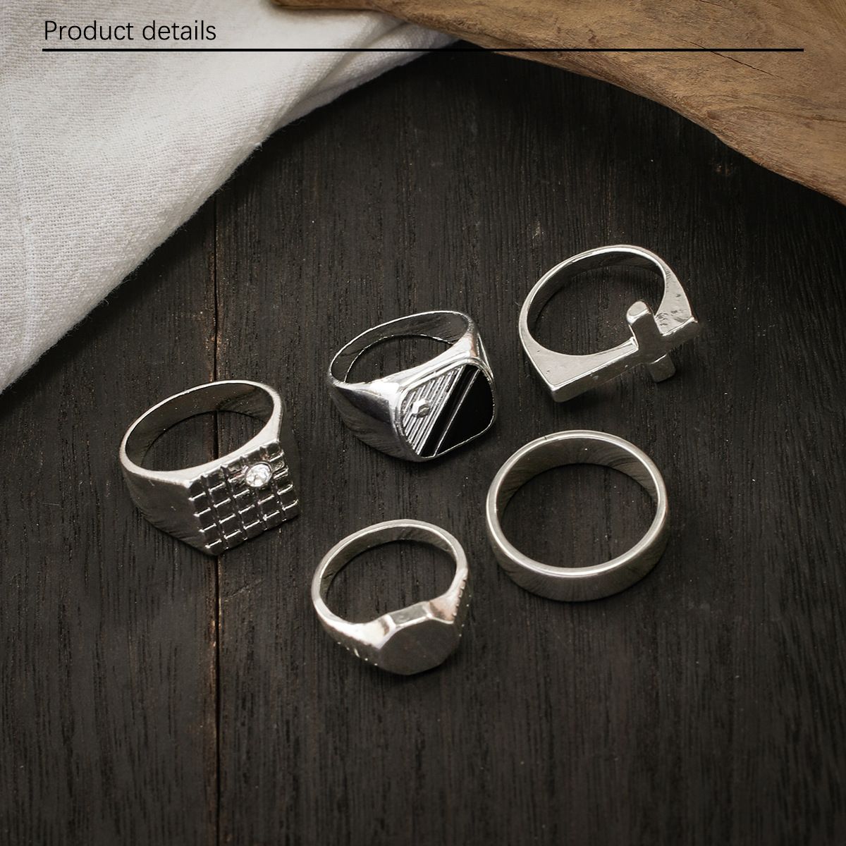 5Pcs/Set Cross border Diamond Set Square Ring from Europe and America, Men's Minority Retro Fashion Personalized Alloy Ring, Index Finger Ring, Men's Handwear