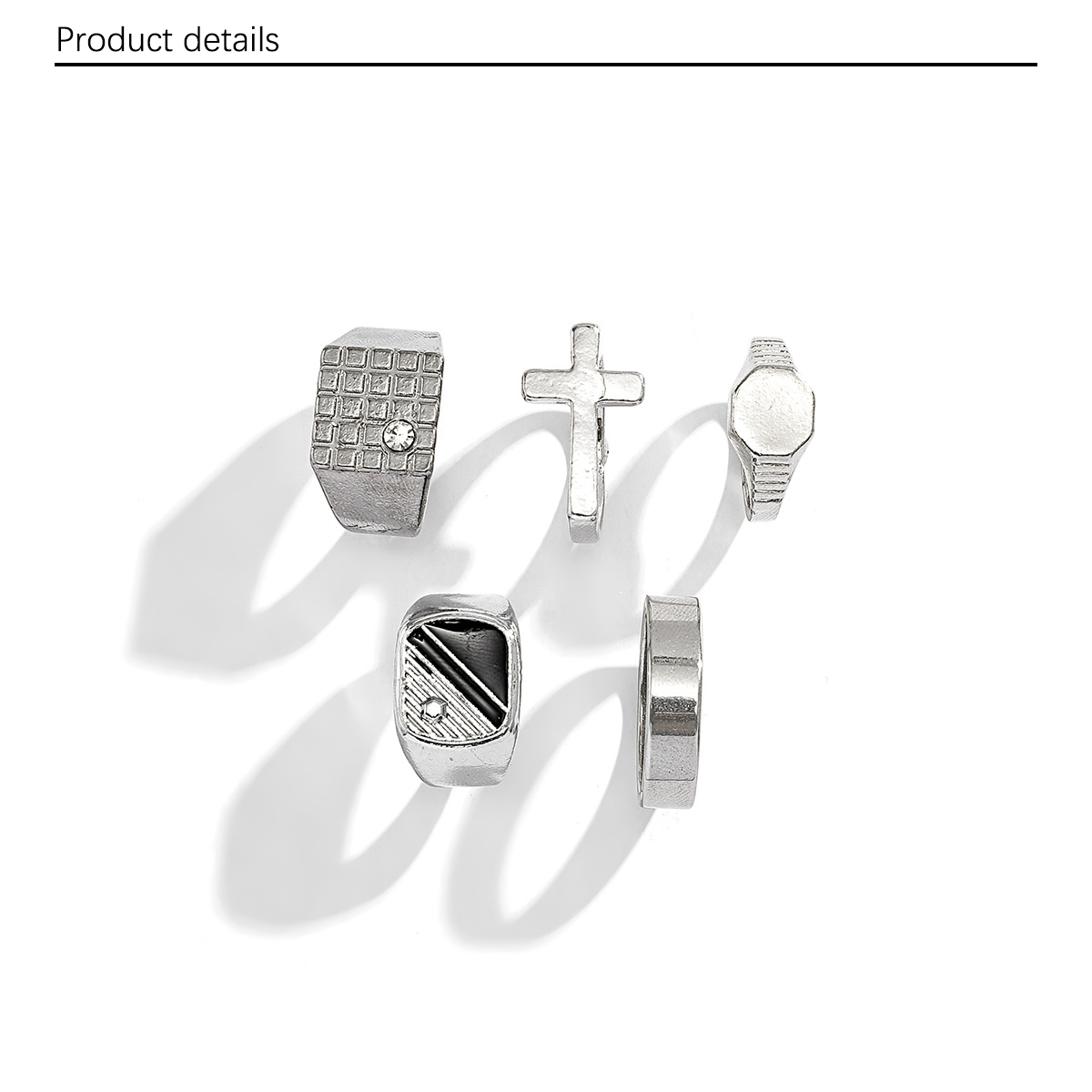 5Pcs/Set Cross border Diamond Set Square Ring from Europe and America, Men's Minority Retro Fashion Personalized Alloy Ring, Index Finger Ring, Men's Handwear