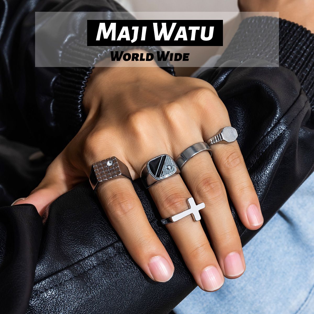 5Pcs/Set Cross border Diamond Set Square Ring from Europe and America, Men's Minority Retro Fashion Personalized Alloy Ring, Index Finger Ring, Men's Handwear