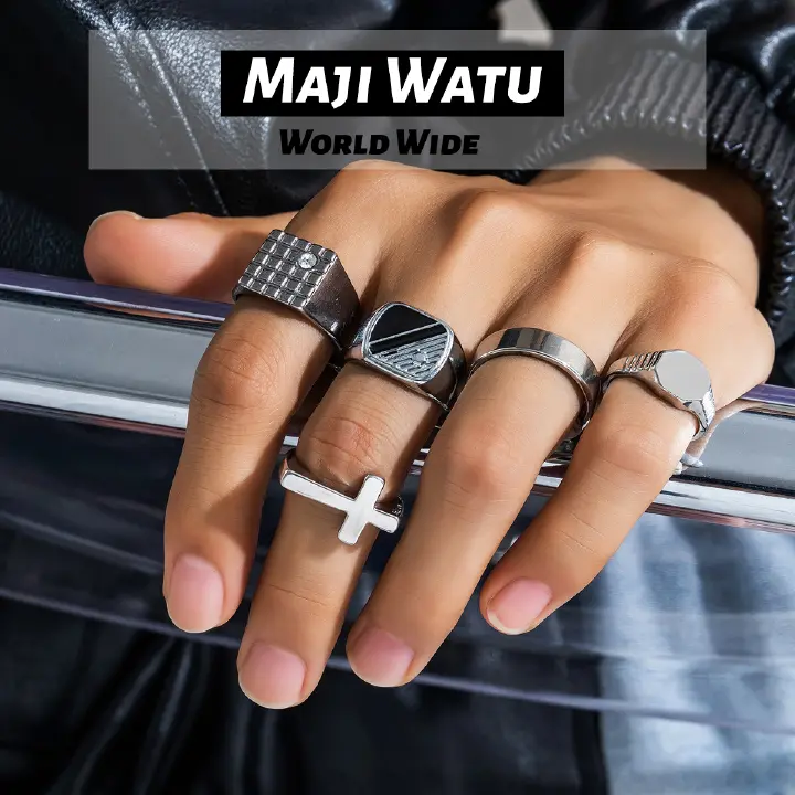 5Pcs/Set Cross border Diamond Set Square Ring from Europe and America, Men's Minority Retro Fashion Personalized Alloy Ring, Index Finger Ring, Men's Handwear