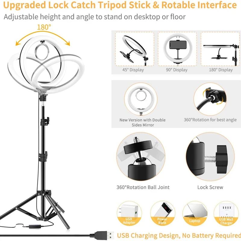 10 inches LED Selfie Ring Light Lamp With Tripod Stand Phone Clip for YouTube Tiktok Video Live Lighting Photo Photography Studio
