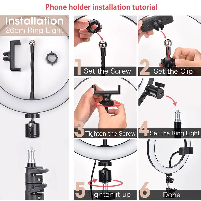 10 inches LED Selfie Ring Light Lamp With Tripod Stand Phone Clip for YouTube Tiktok Video Live Lighting Photo Photography Studio
