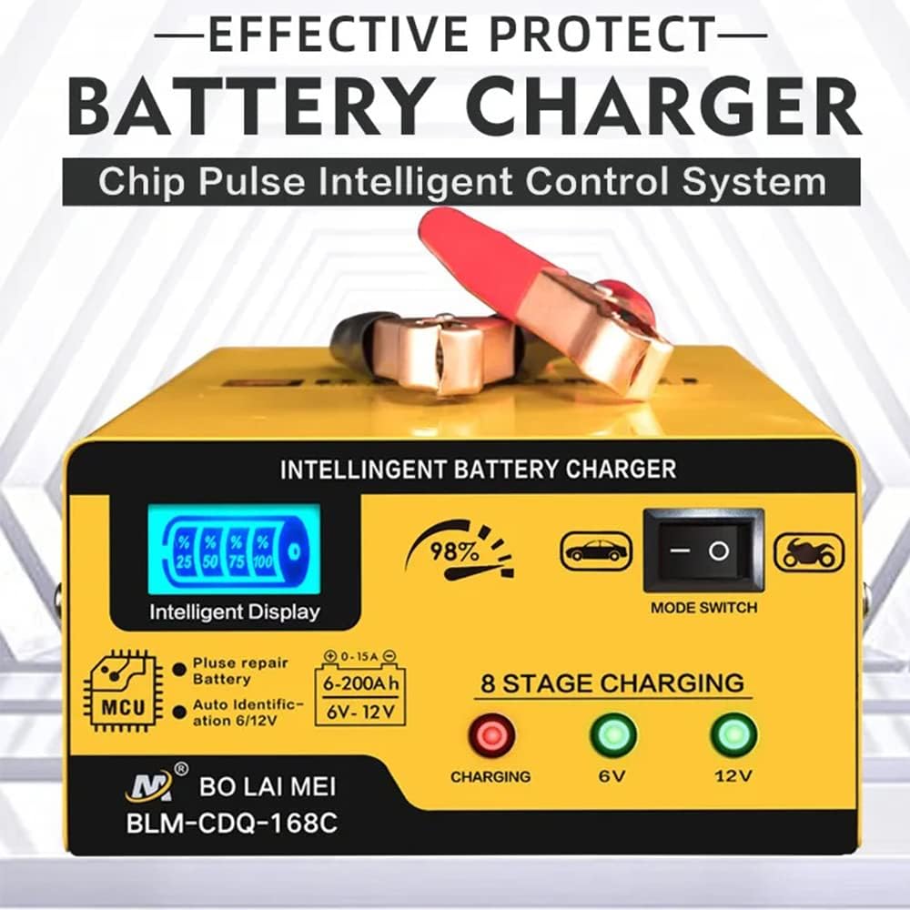 15A Smart Battery Trickle Charger Maintainer for 6V and 12V Car Batteries - Pulse Repair Deep Cycle Charger Automotive Desulfator Ideal for Cars, Motorcycles, Trucks, Boats, Lawn Mowers, and More