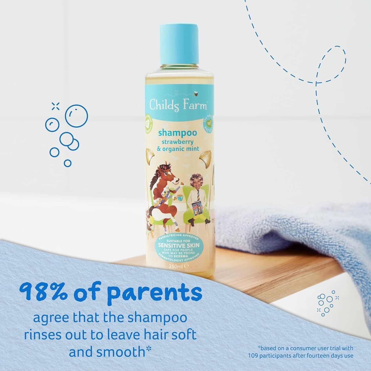 Childs Farm | Kids Shampoo 250ml | Strawberry & Organic Mint | All Hair Types | Detangles & Nourishes | Suitable for Dry, Sensitive & Eczema-prone Skin & Scalp