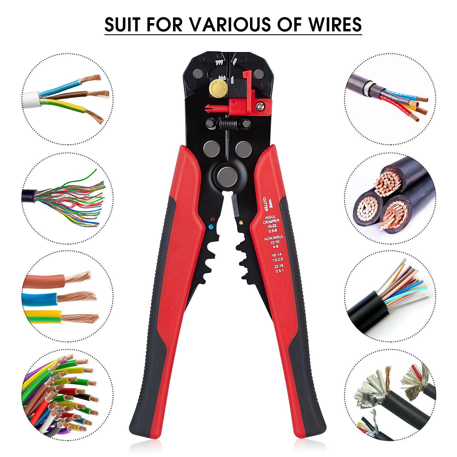 Crimper Stripping Cutter Pliers Crimper Cable Cutter Adjustable Wire Stripper Multifunctional Stripping Crimping Pliers Terminal Hand Tool