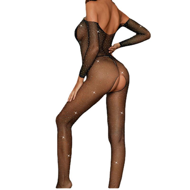 Women's Sex Lingerie Jumpsuit  Bling Bling Sexy Uniforms  Stretch Open Crotch Bodysuit Nightclub Dress Stocking Sleepwear Nightwear for Sex Gift for Girlfriend Wife
