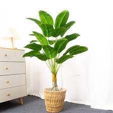 Artificial Banana Plant (80cm, 18 Leaves) – With Sisal Basket, Sawdust & Pebbles