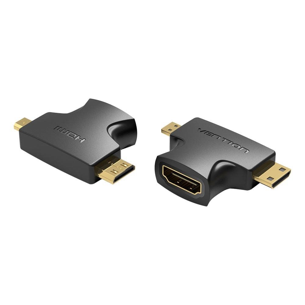 2 in 1 Mini HDMI and Micro HDMI Male to HDMI Female Adapter Black | Vention Mini HDMI to Normal HDMI Adapter