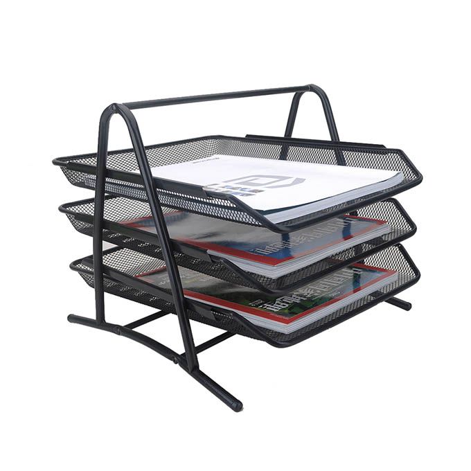 Office tray 3 tier Metal Mesh Black