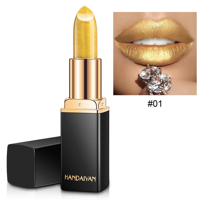 1 Pcs Temperature-changing lipstick  HANDAIYAN nine-color lipstick Mermaid Princess Shiny metal Pearlescent gold Changing color lipstick view 10