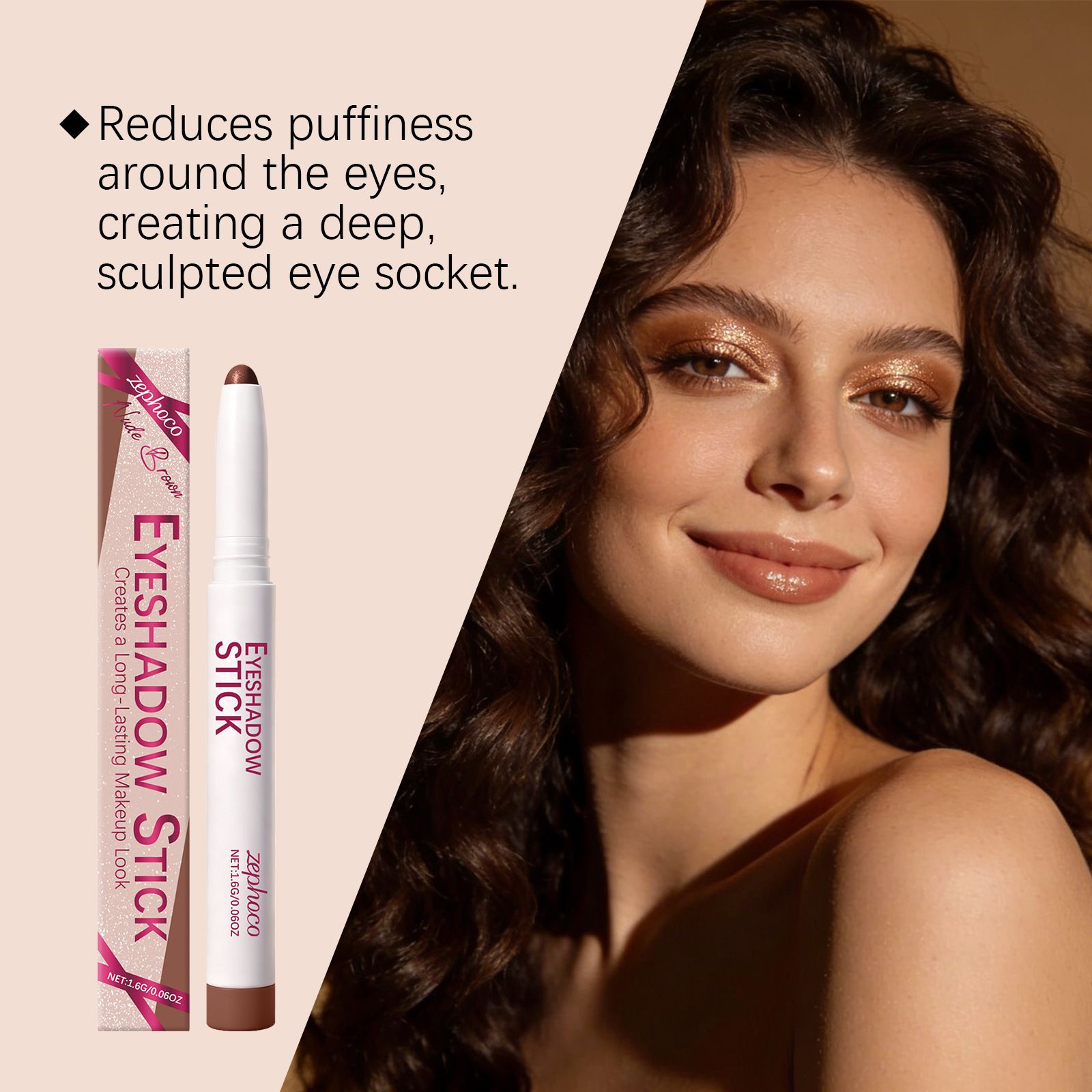 Zephoco nude brown eye shadow pen silky smooth soft fog texture is natural, easy to smudge, easy to outline daily commuting makeup view 7