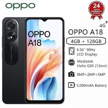 OPPO A18 6.56" 90Hz Display 4GB-128GB 8MP Android 13 Side Fingerprint 5000mAh Type-C Charge with IP54 Dust Splash Resistant smartphone