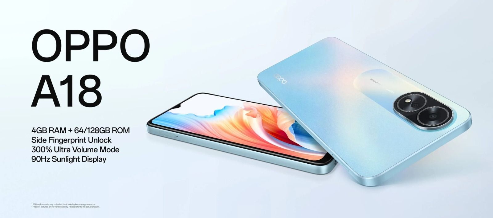 OPPO A18 6.56" 90Hz Display 4GB-128GB 8MP Android 13 Side Fingerprint 5000mAh Type-C Charge with IP54 Dust Splash Resistant smartphone