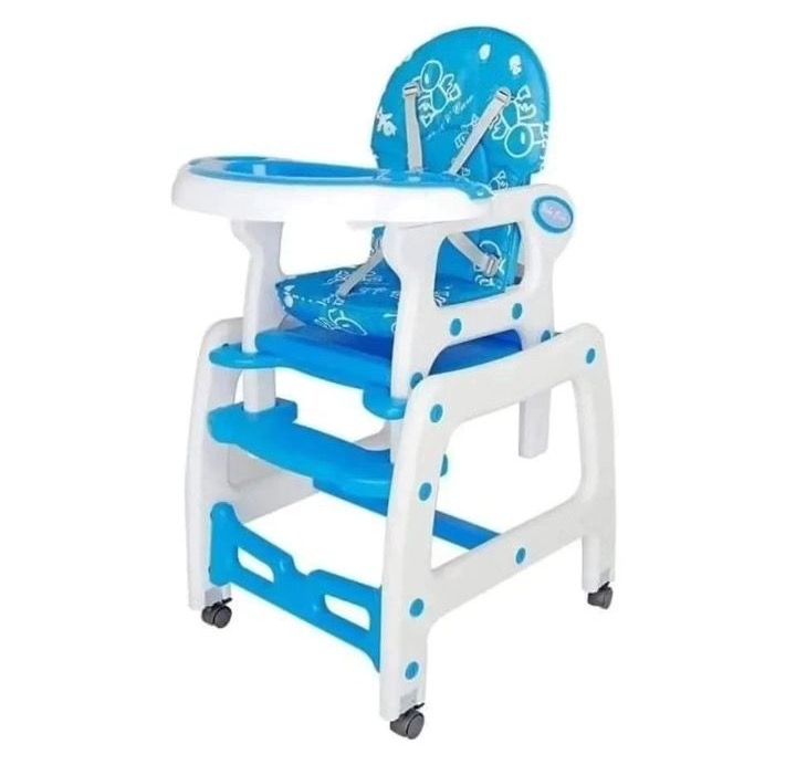4 in 1 convertible feeding chair with wheels- Blue