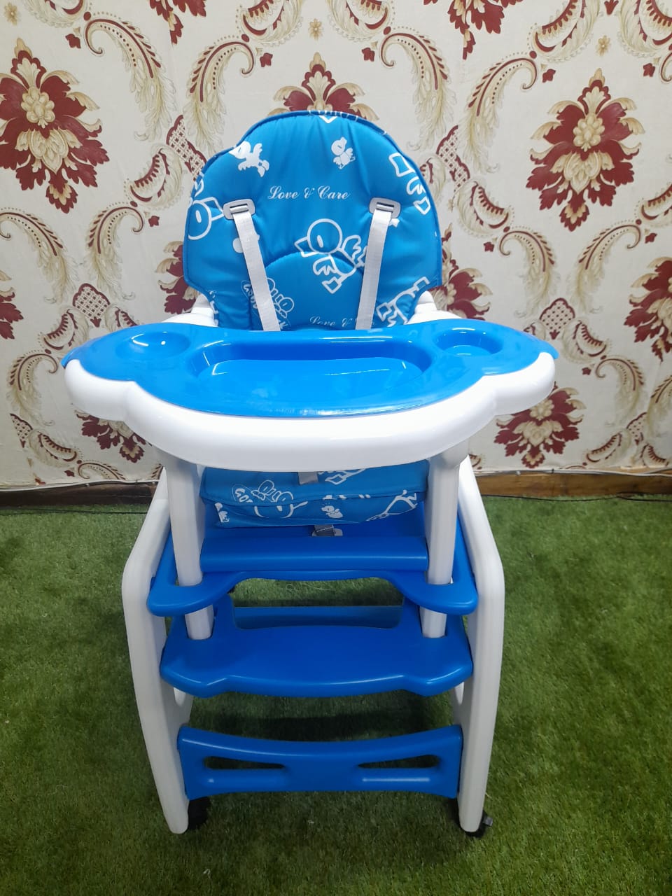 4 in 1 convertible feeding chair with wheels- Blue