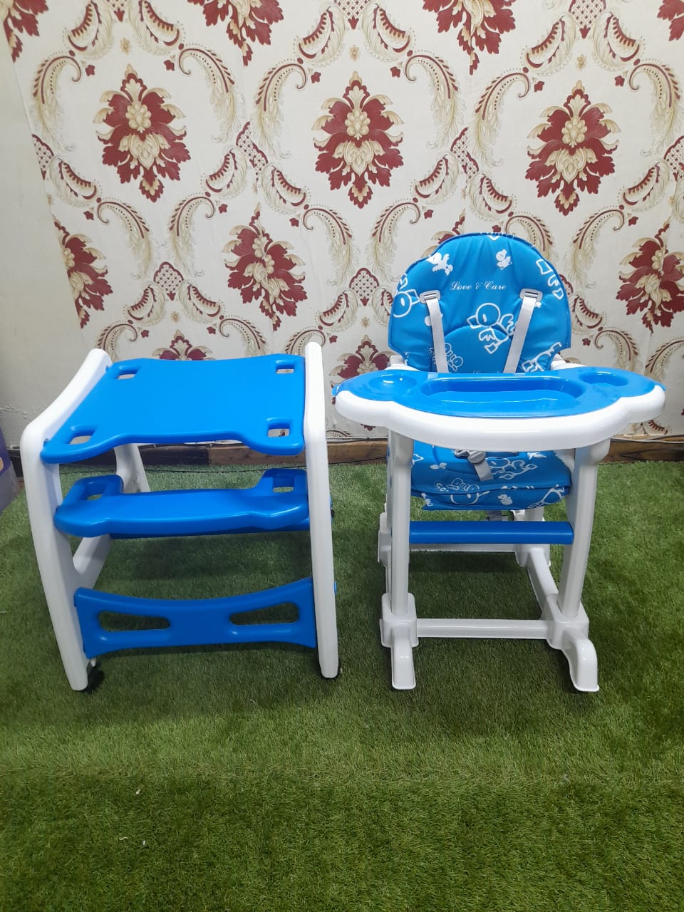 4 in 1 convertible feeding chair with wheels- Blue