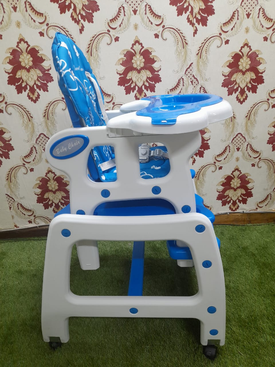4 in 1 convertible feeding chair with wheels- Blue
