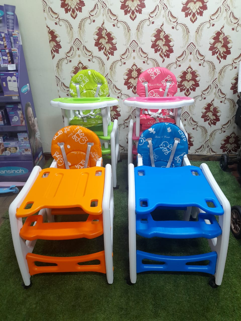 4 in 1 convertible feeding chair with wheels- Blue