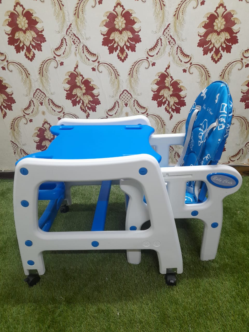 4 in 1 convertible feeding chair with wheels- Blue
