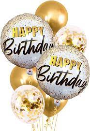Set of 7 Pcs, Birthday Balloons for Decoration | Printed Foil Balloons with Golden Confetti Balloons
