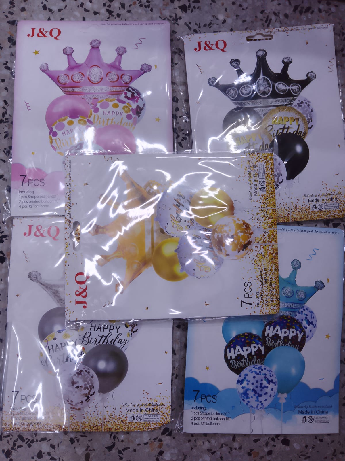 Set of 7 Pcs, Birthday Balloons for Decoration | Printed Foil Balloons with Golden Confetti Balloons