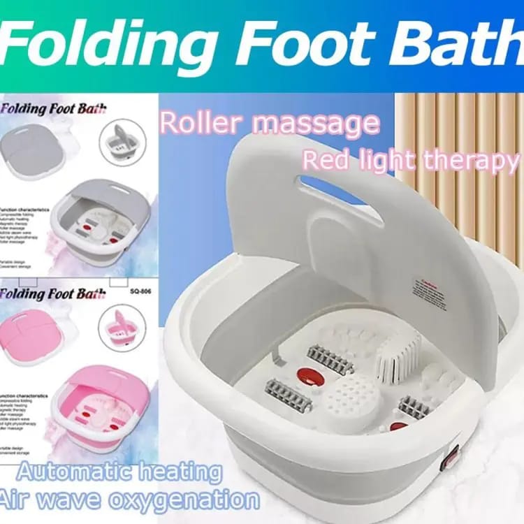 Foot Spa Bath Massager with Heat, Bubble Jets 4 Pedicure SPA Motorized Roller Folding Massage Feet