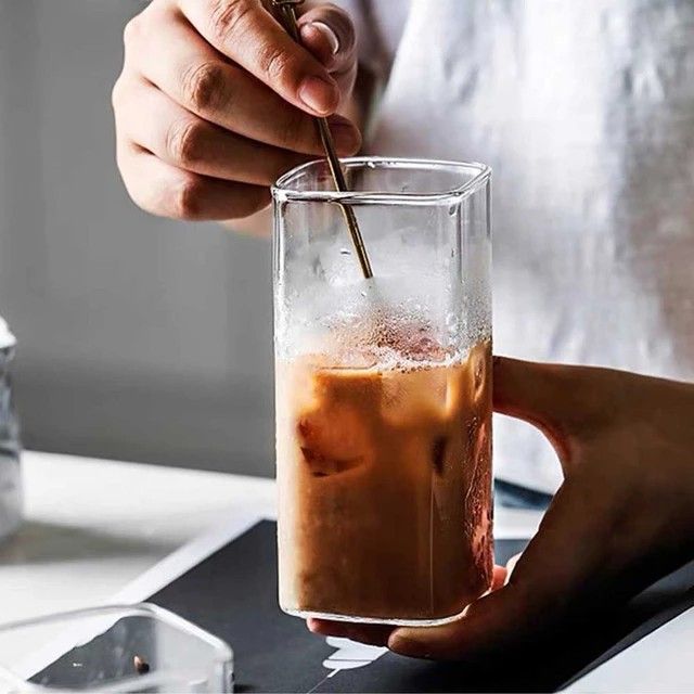 6 piece of 400ml transparent borosilicate glass cup rectangle single layer insulated tea juice cup lead free milk mug office water cup*