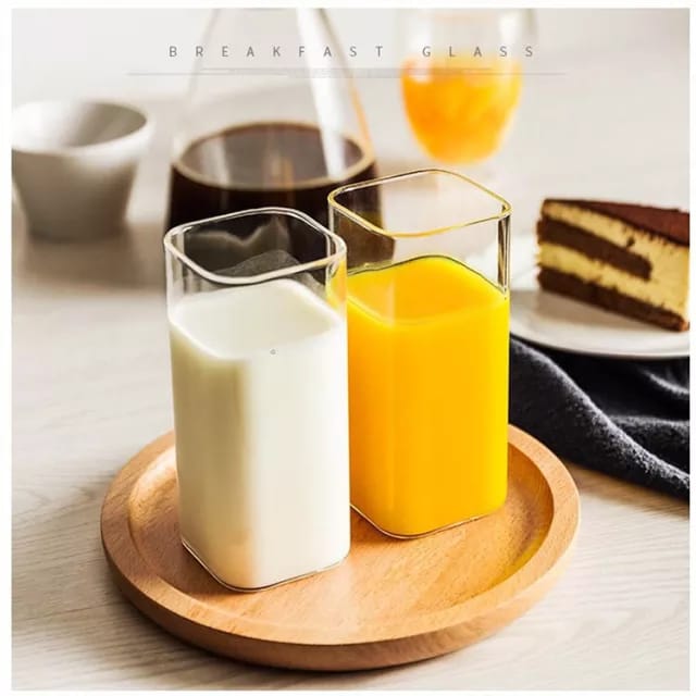 6 piece of 400ml transparent borosilicate glass cup rectangle single layer insulated tea juice cup lead free milk mug office water cup*