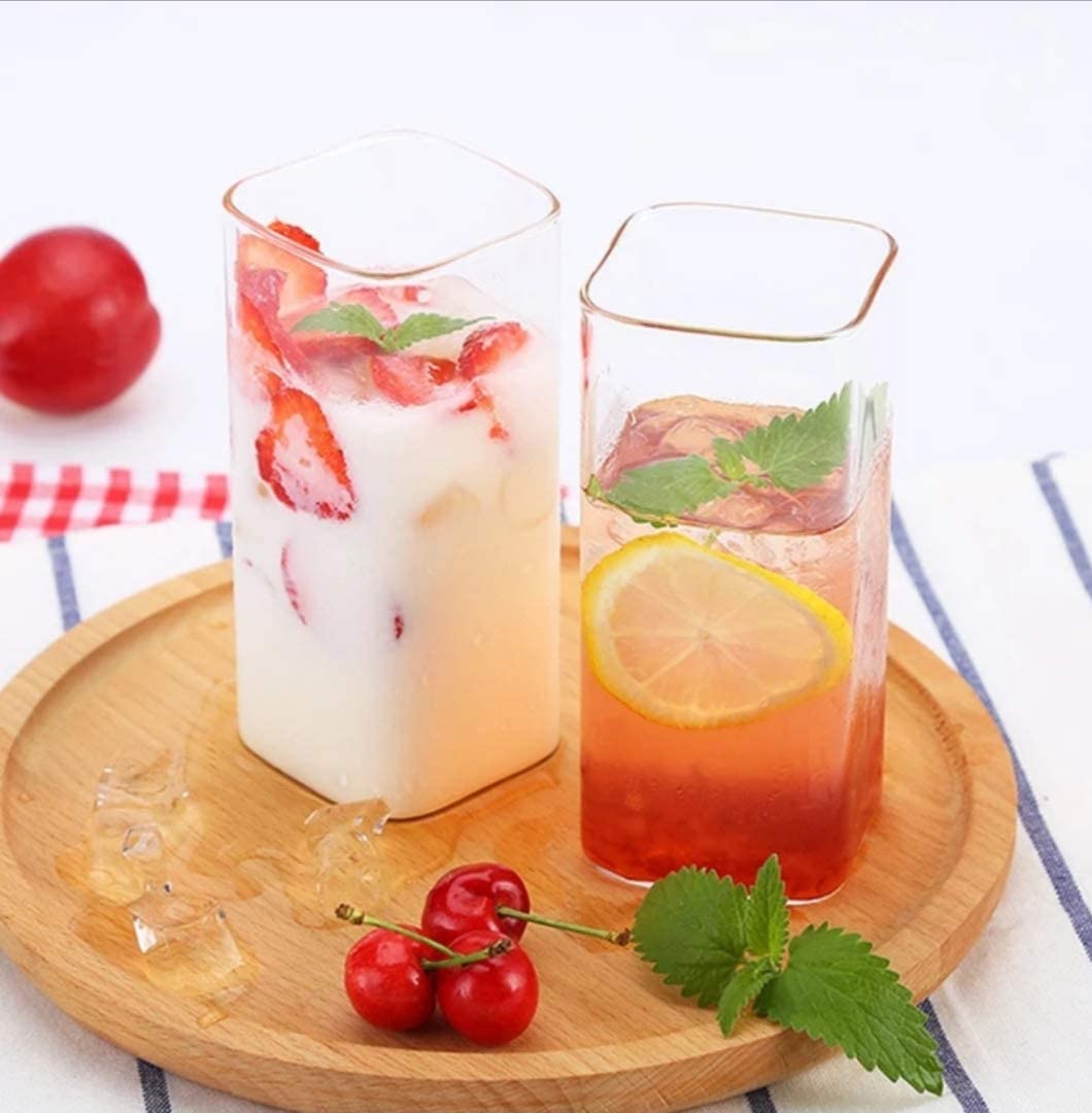 6 piece of 400ml transparent borosilicate glass cup rectangle single layer insulated tea juice cup lead free milk mug office water cup*