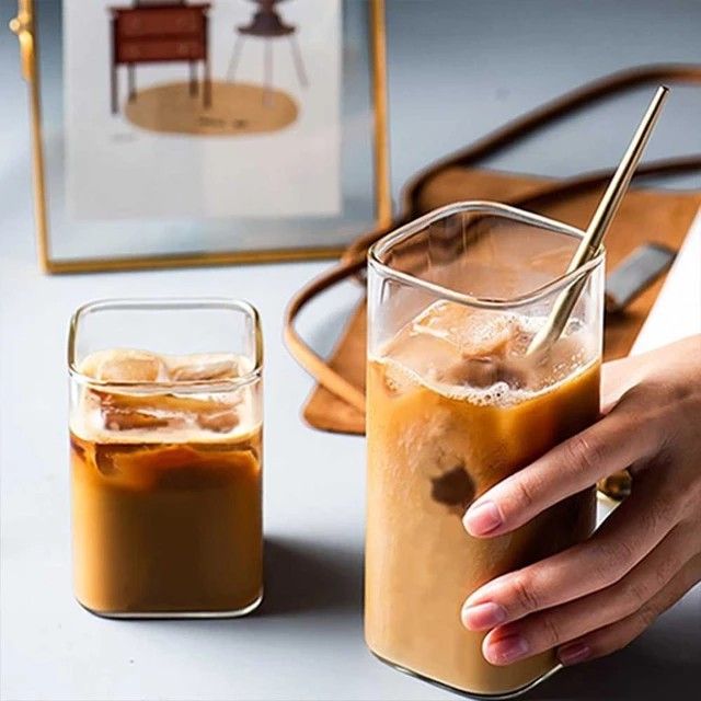 6 piece of 400ml transparent borosilicate glass cup rectangle single layer insulated tea juice cup lead free milk mug office water cup*