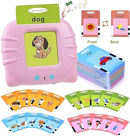 Educational Toddler Toy Flashcards Device,WONFAST 112PCS Double-Sided Illustrations Words Audible Preschool Learning Flash Cards Reader for Kids Boys Girls Birthday Christmas Children Gifts