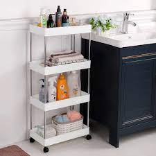 4-Tier Storage Shelf, Storage Rack with Wheels, Storage Organizer Cart for Kitchen, Pantry Closet, Bedroom, Bathroom(4Layer,