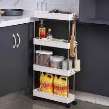 4-Tier Storage Shelf, Storage Rack with Wheels, Storage Organizer Cart for Kitchen, Pantry Closet, Bedroom, Bathroom(4Layer,