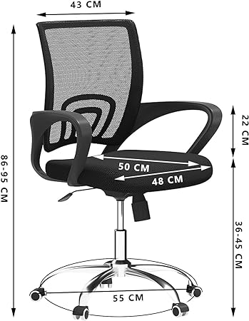 Black Mesh Desk Chairs, Ergonomic Executive Office Chair, Lift Task Chair with Fixed Armrest, Easy Assembly